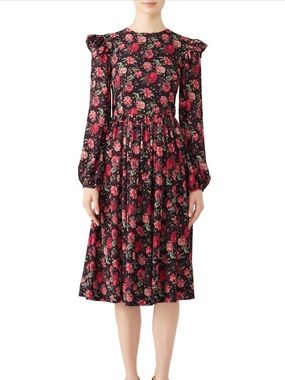 Alcoolique Long-Sleeve Black Floral Linda Dress~Size 40 (4)~$590~